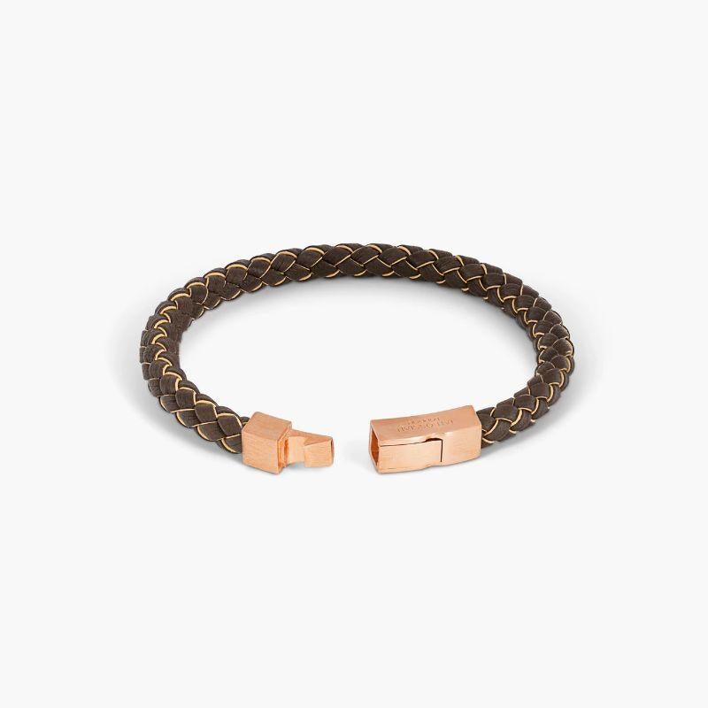 Tocco Bracelet in Beige Piped Brown Leather with Black Rhodium Plated, Size S In New Condition For Sale In Fulham business exchange, London