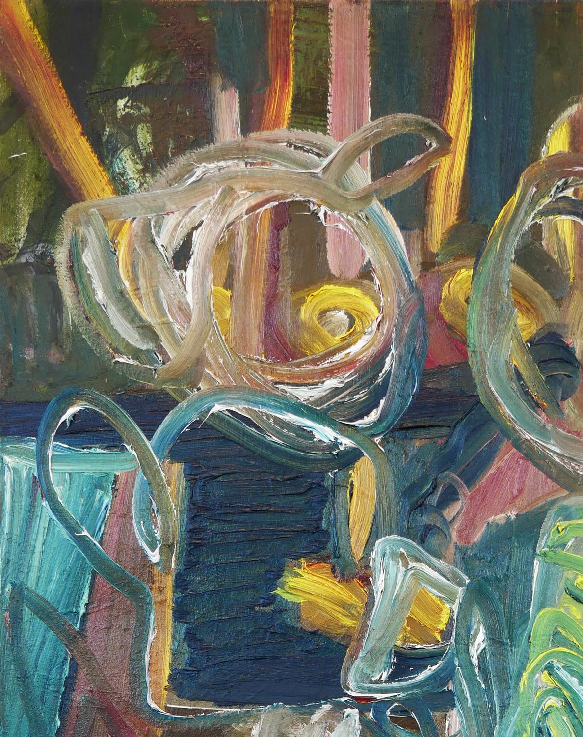 Zeitgenössisches abstraktes gelbes und grün getöntes figuratives Gemälde „Club Pig“ – Painting von Tod Bailey
