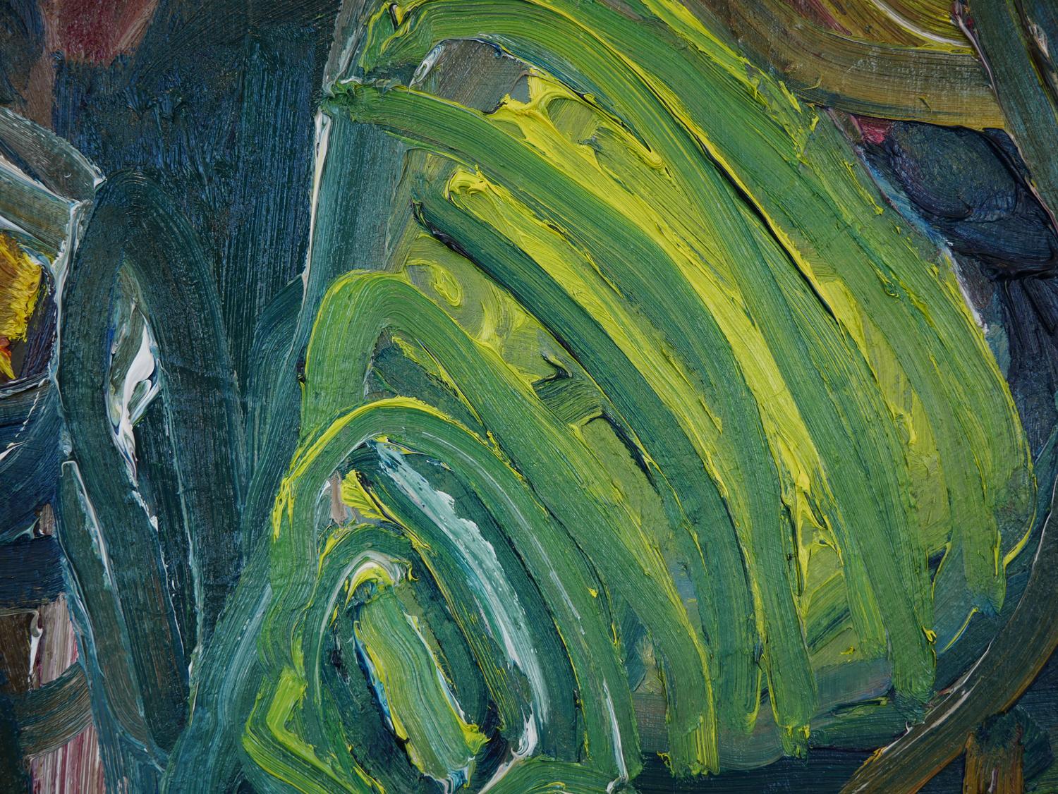 Zeitgenössisches abstraktes gelbes und grün getöntes figuratives Gemälde „Club Pig“ im Angebot 5