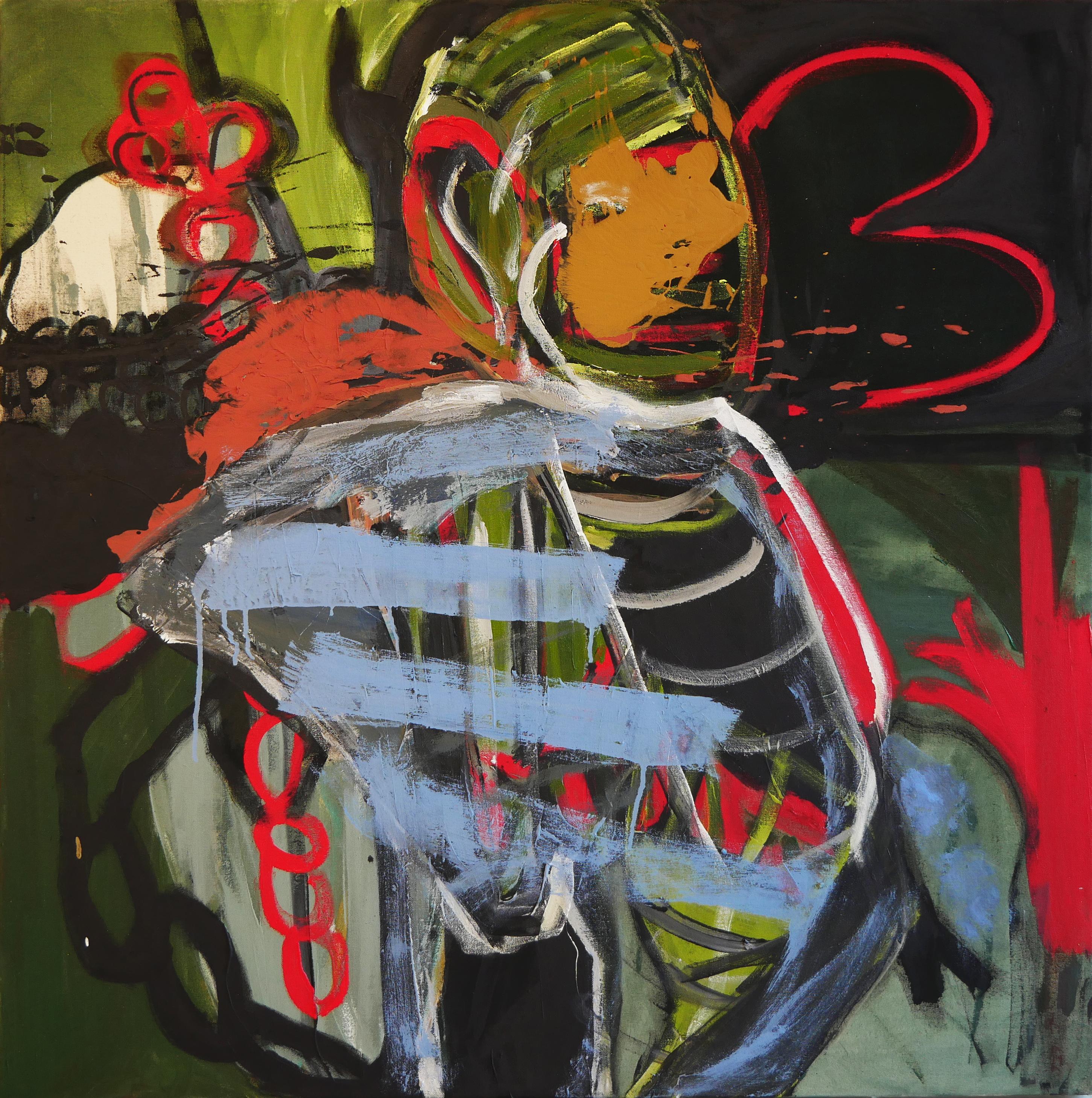 Tod Bailey Abstract Painting – "Krönung" Zeitgenössische abstrakte Malerei in Rot-, Blau- und Grüntönen