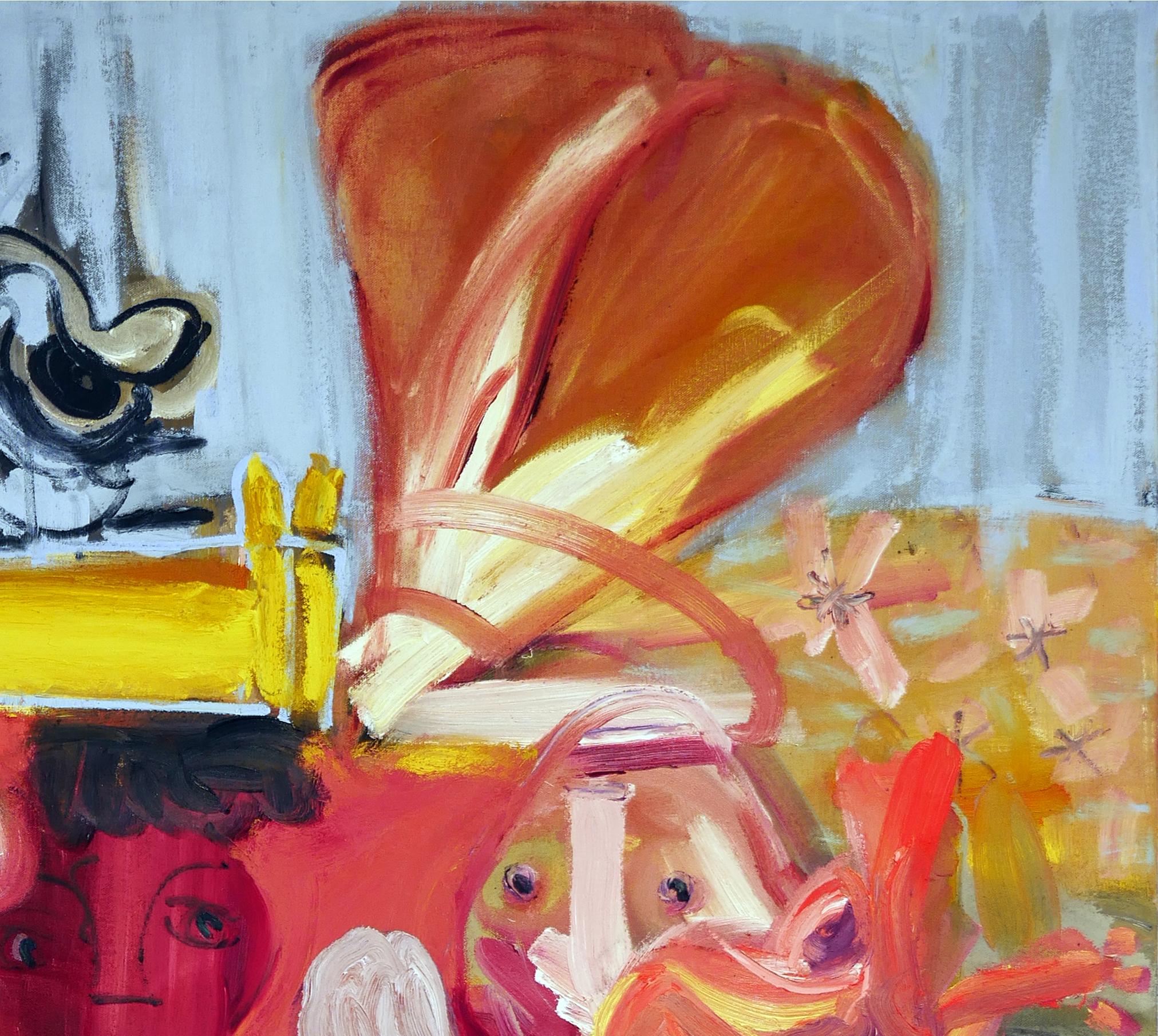Peinture abstraite contemporaine d'animal de ferme colorée « Feed Lot Balloon Ride » (voleur de ballon en plumes) en vente 2