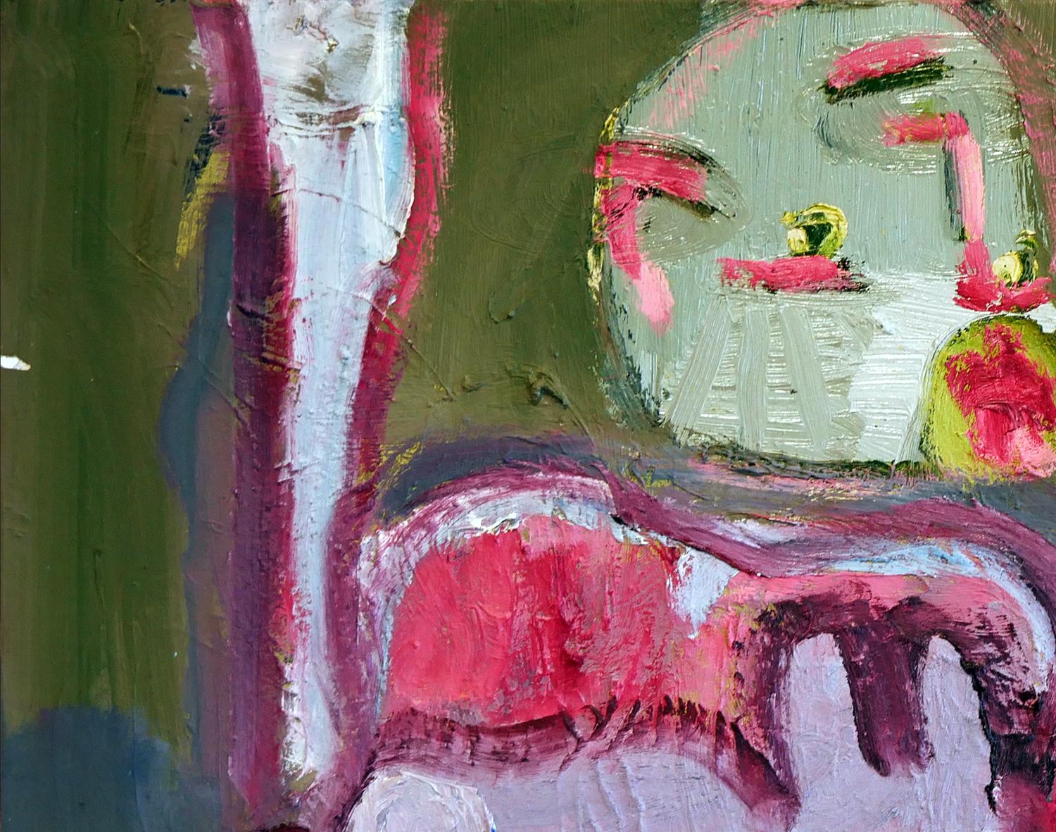 Zeitgenössisches abstraktes grünes und rosafarbenes Tiergemälde „Monkey Nuts“ – Painting von Tod Bailey