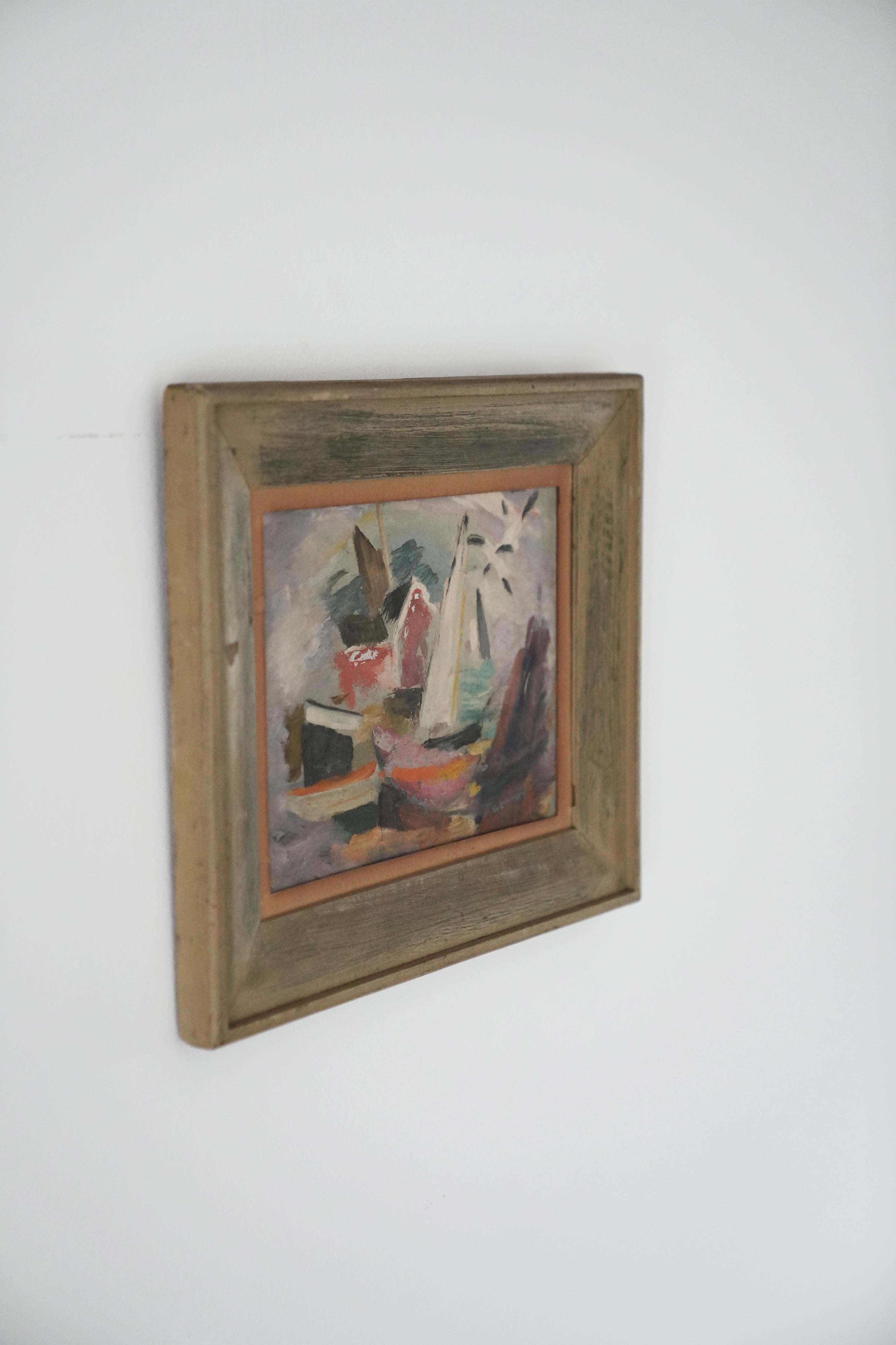 Hand-Painted Tod Lindenmuth, Abstract Harbor Scene, c. 1940
