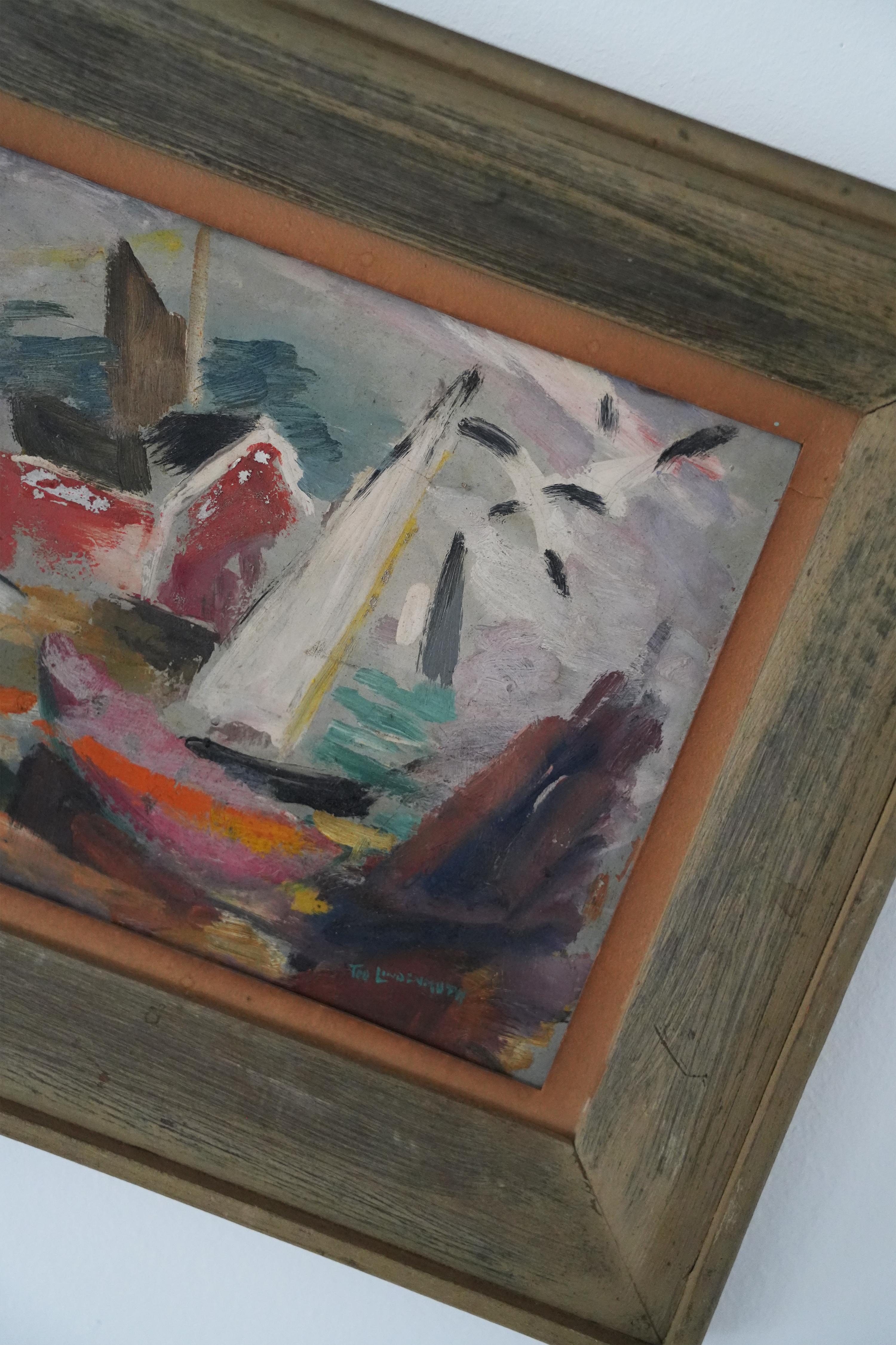 Tod Lindenmuth, Abstract Harbor Scene, c. 1940 In Good Condition In Hudson, NY