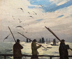 "The Weir Boat Crew "Tod Lindenmuth, Atmospheric Harbor, Provincetown Artist
