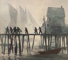 « Thick Outside »:: Tod Lindemuth:: « Provincetown Fishermen at Docks with Boat » ( Fishermen au port avec bateau):: WPA