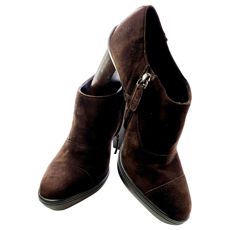 Tod´s Womens Suede High Heel Boots Dark Brown For Sale at 1stDibs