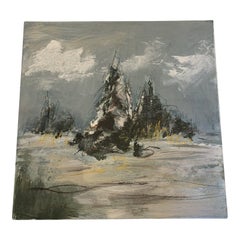 Peinture à l'huile sur panneau arbres de neige 