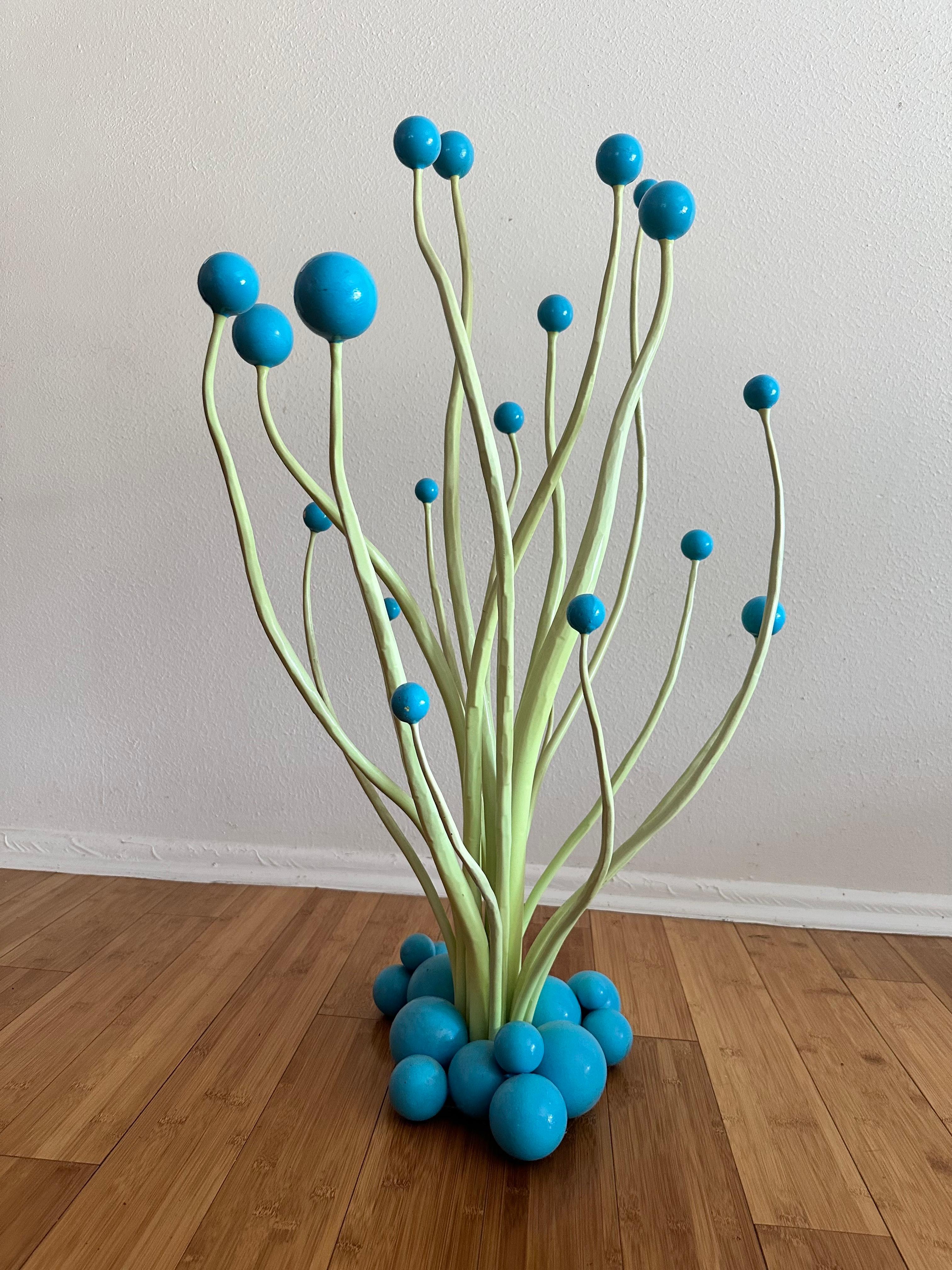 Ball and Ball, verde fluorescente e turchese, scultura contemporanea in acciaio surreale - Sculpture Contemporaneo di Todd Campbell