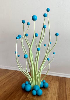 Space Balls, Fluorescent Green & Turquoise, zeitgenössische surreale Stahlskulptur
