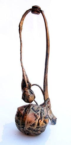 Stretched - Sculpture abstraite en bronze forgé, forme verticale moderne et organique