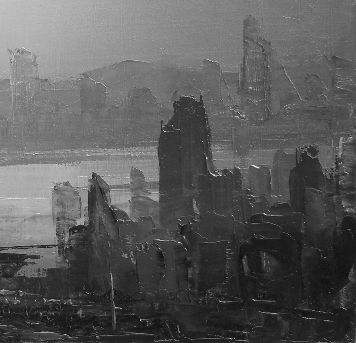 „Drain of Progress“ (2024) von Todd Carpenter, Original-Ölgemälde von Stadtlandschaft im Angebot 4