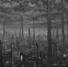 "Regression" by Todd Carpenter, Original Acrylic Painting, Black & White Urban