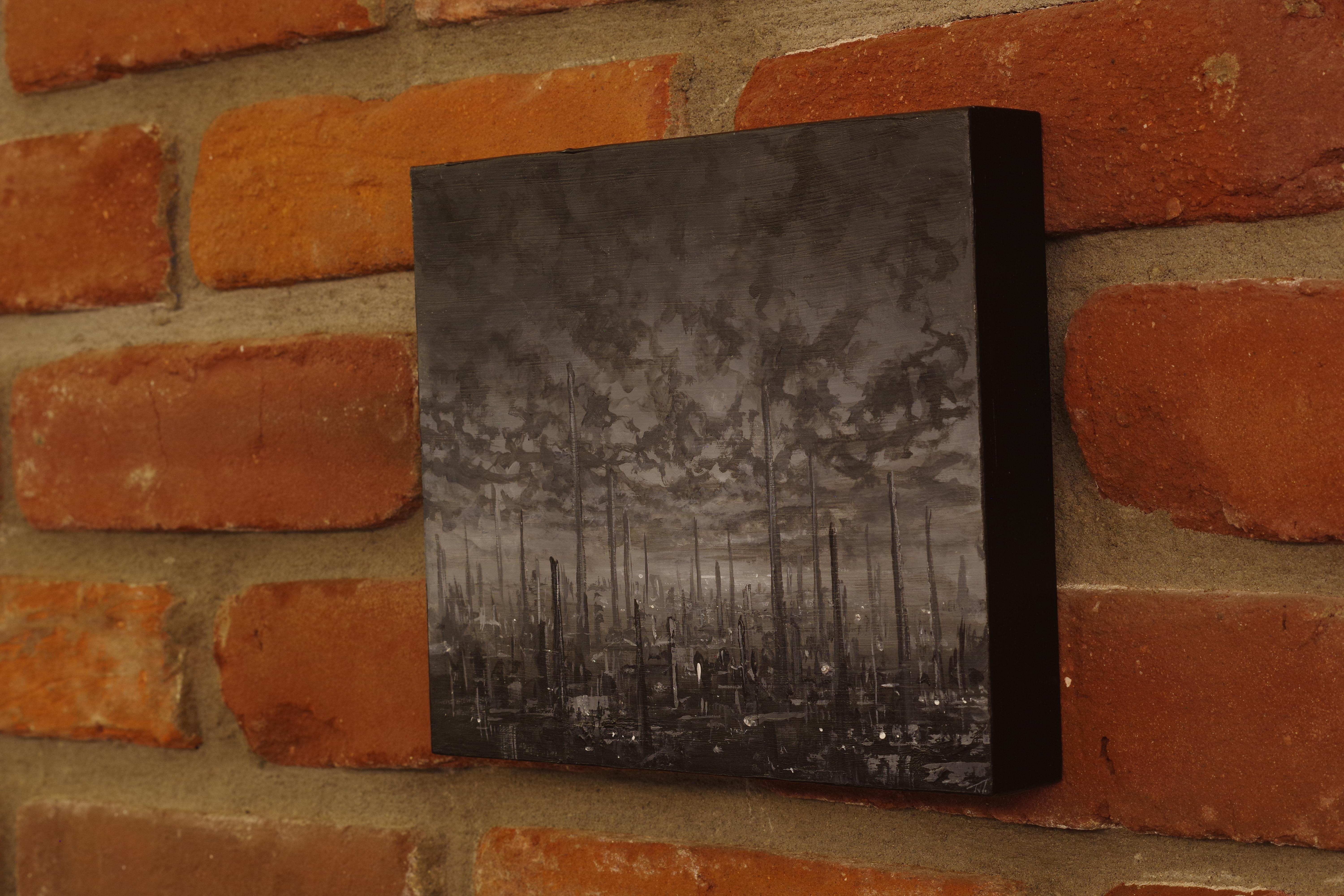 „Regression“ von Todd Carpenter, Original Acrylgemälde, Schwarz-Weiß- Urban im Angebot 3