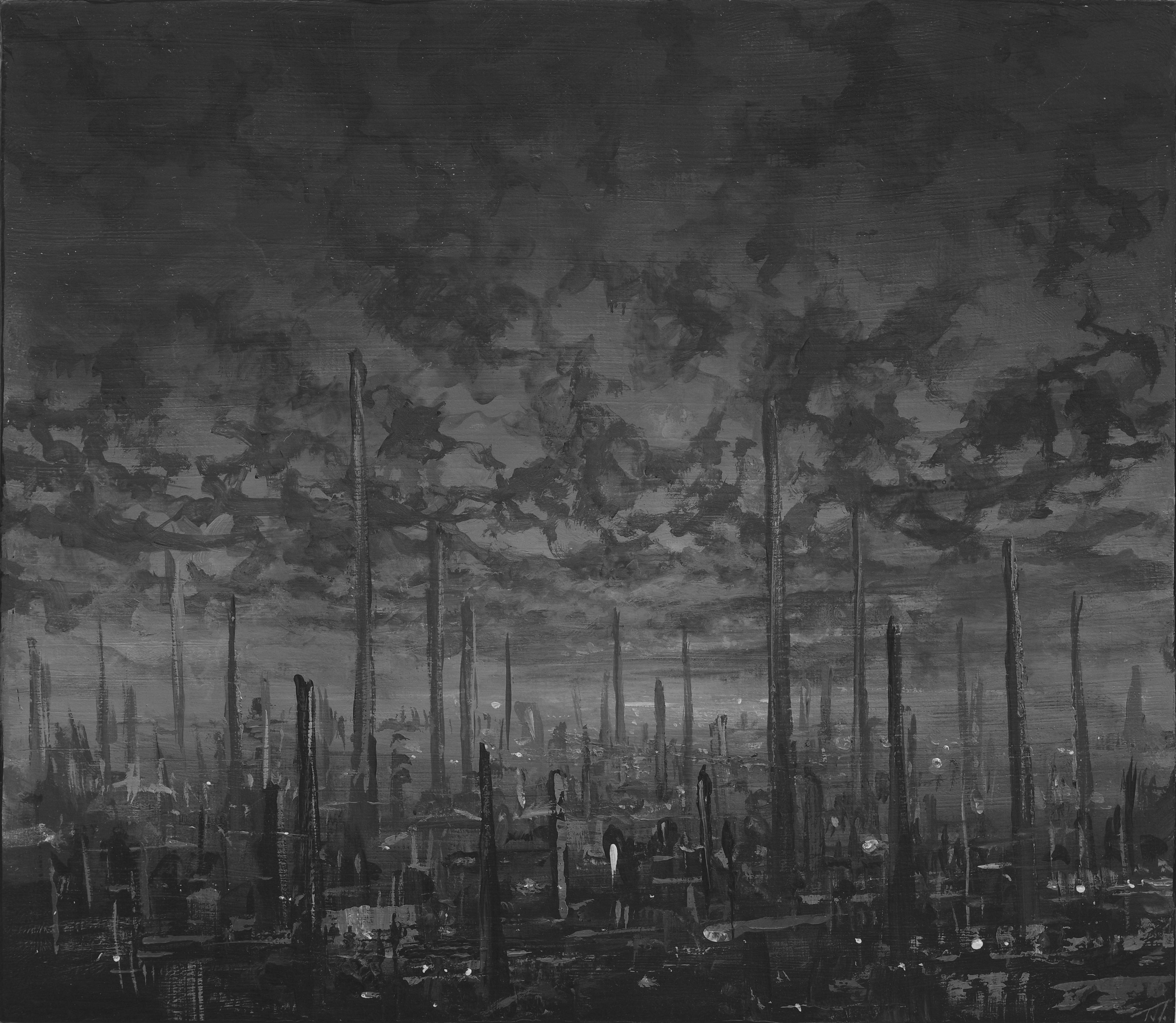 "Regression" by Todd Carpenter, Original Acrylic Painting, Black & White Urban