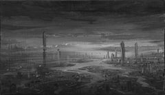 "Sinking In" di Todd Carpenter, Pittura Acrilica Originale, Bianco e Nero Urbano