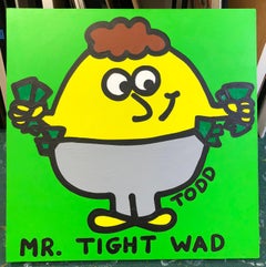 Mr. Tight Wad, Pittura acrilica su tela, contemporanea, firmata, 36x36 pollici.