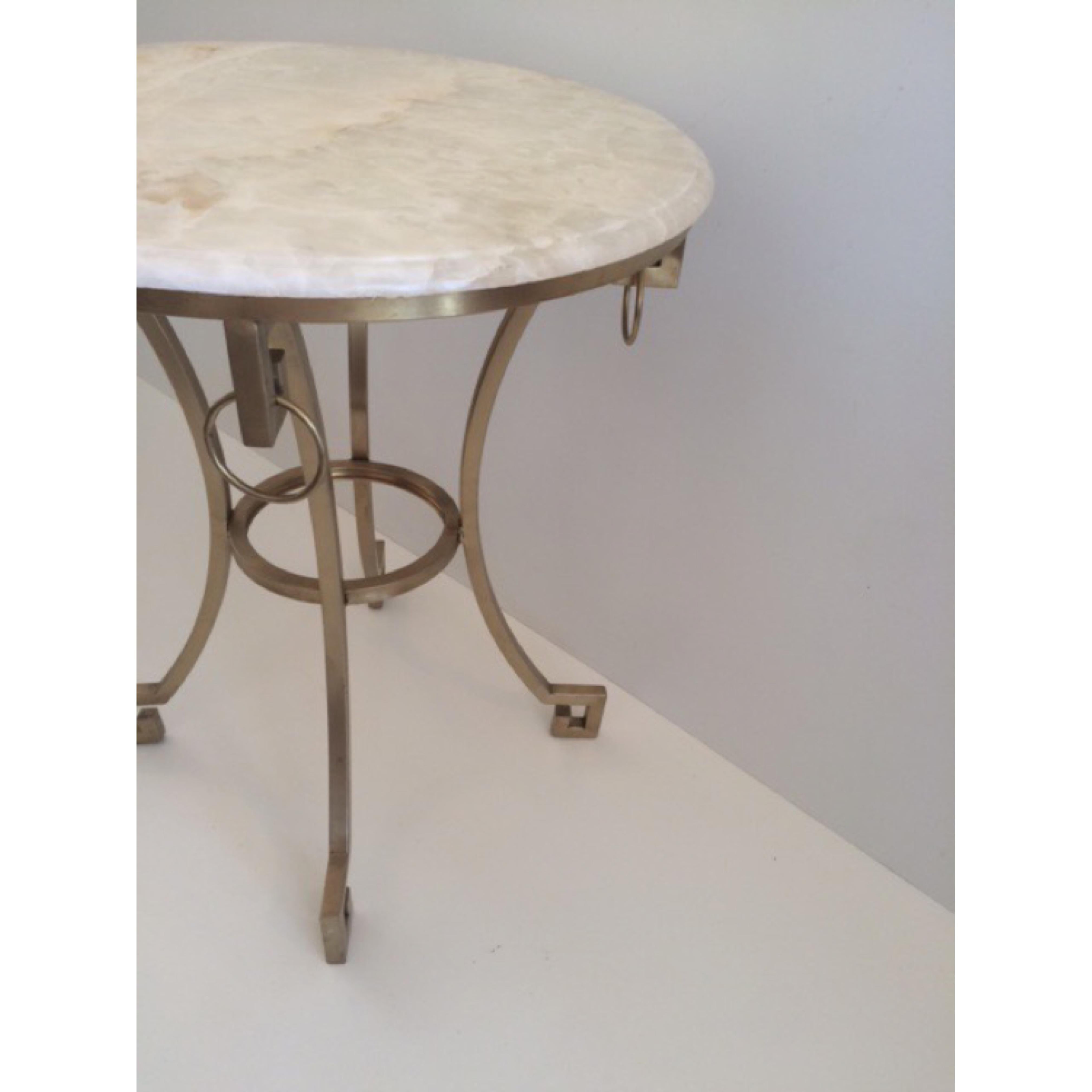 American Todd Hase Christelle Gueridon Onyx Top Side Table For Sale
