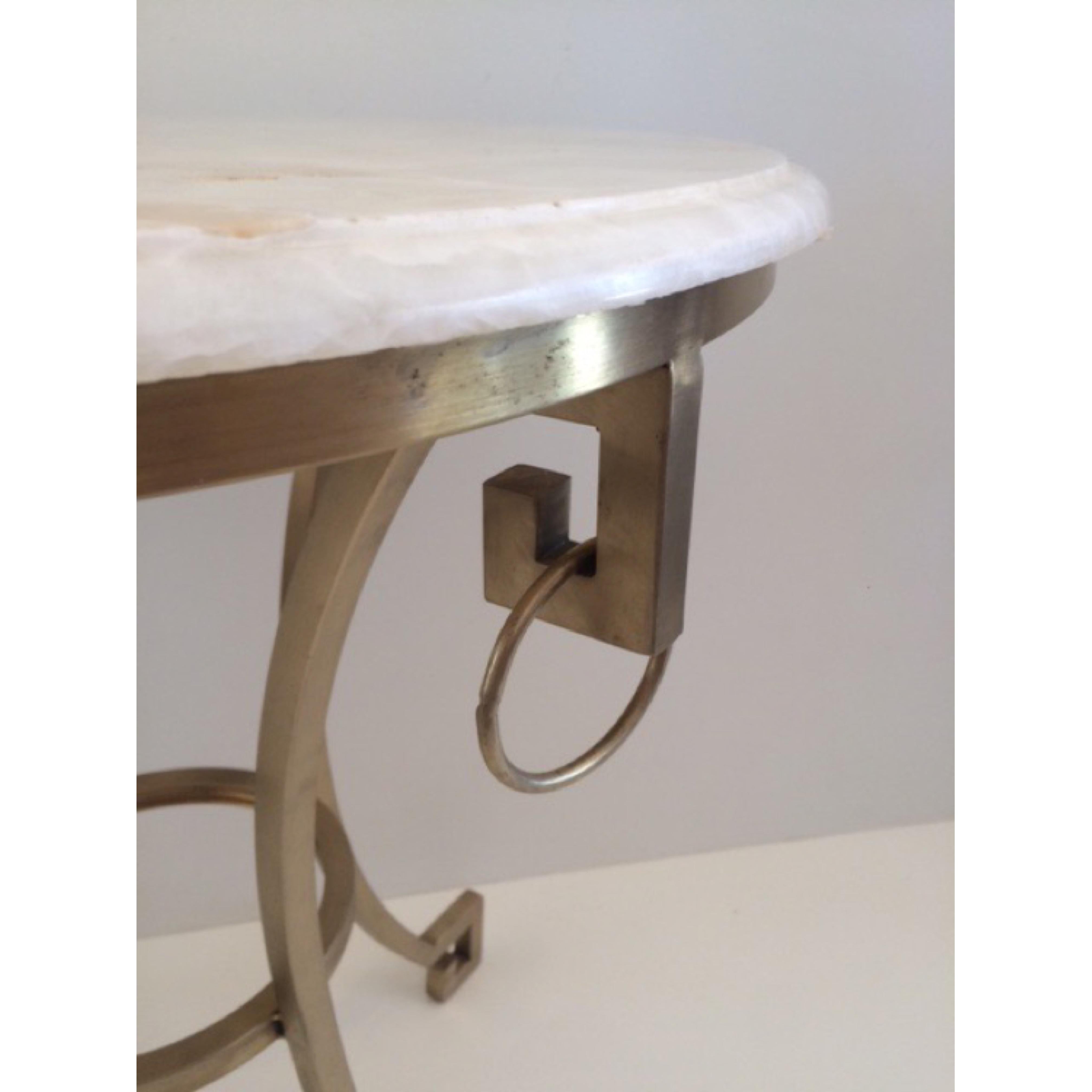 Contemporary Todd Hase Christelle Gueridon Onyx Top Side Table For Sale