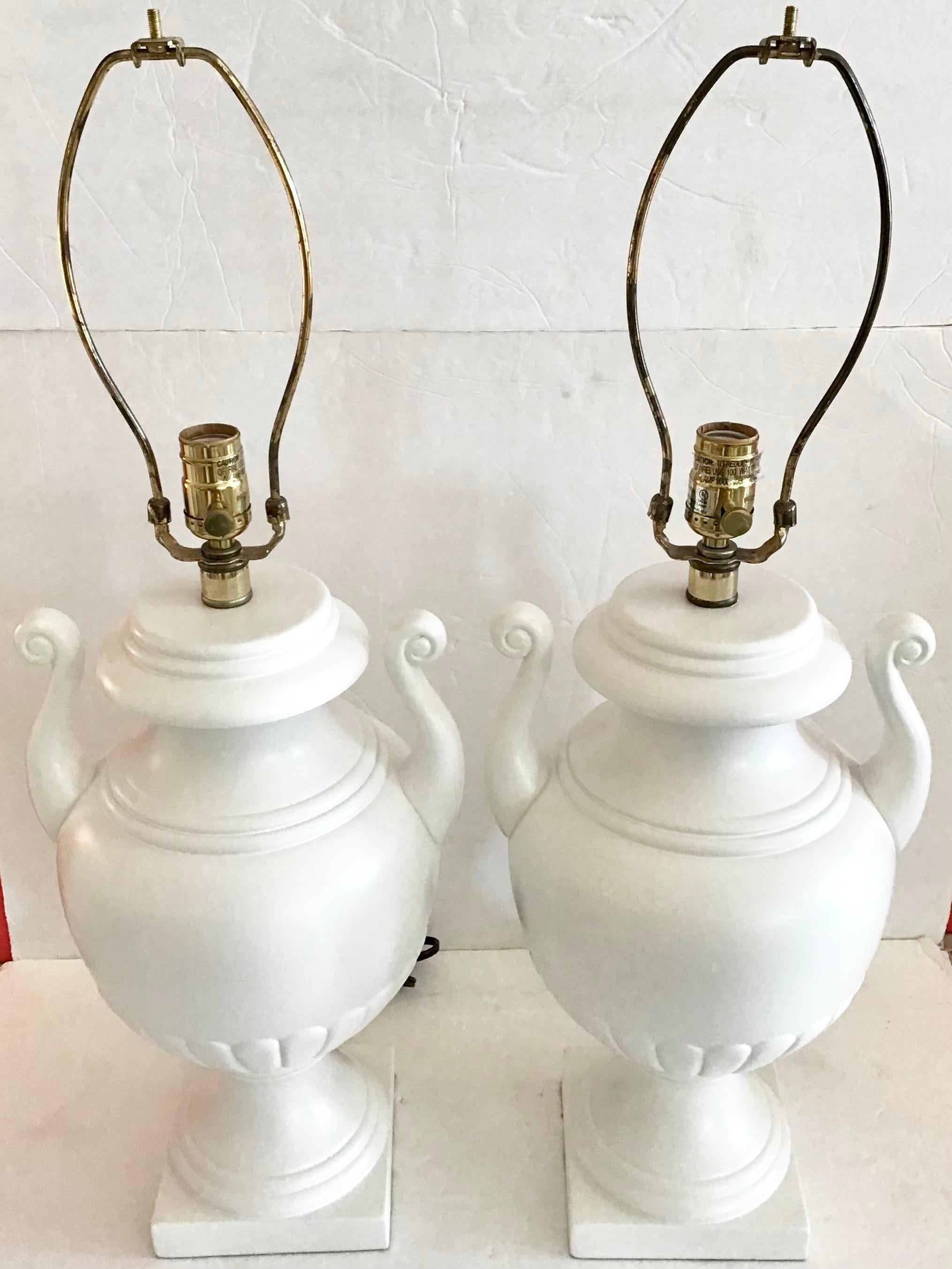 Neoclassical Todd Hase White Urn Table Lamps, a Pair For Sale