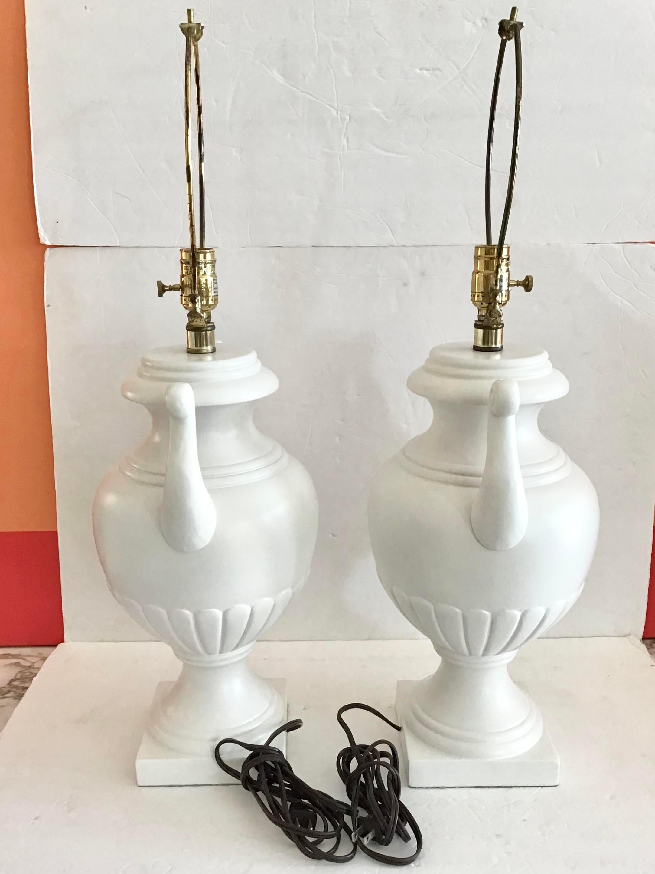 American Todd Hase White Urn Table Lamps, a Pair For Sale