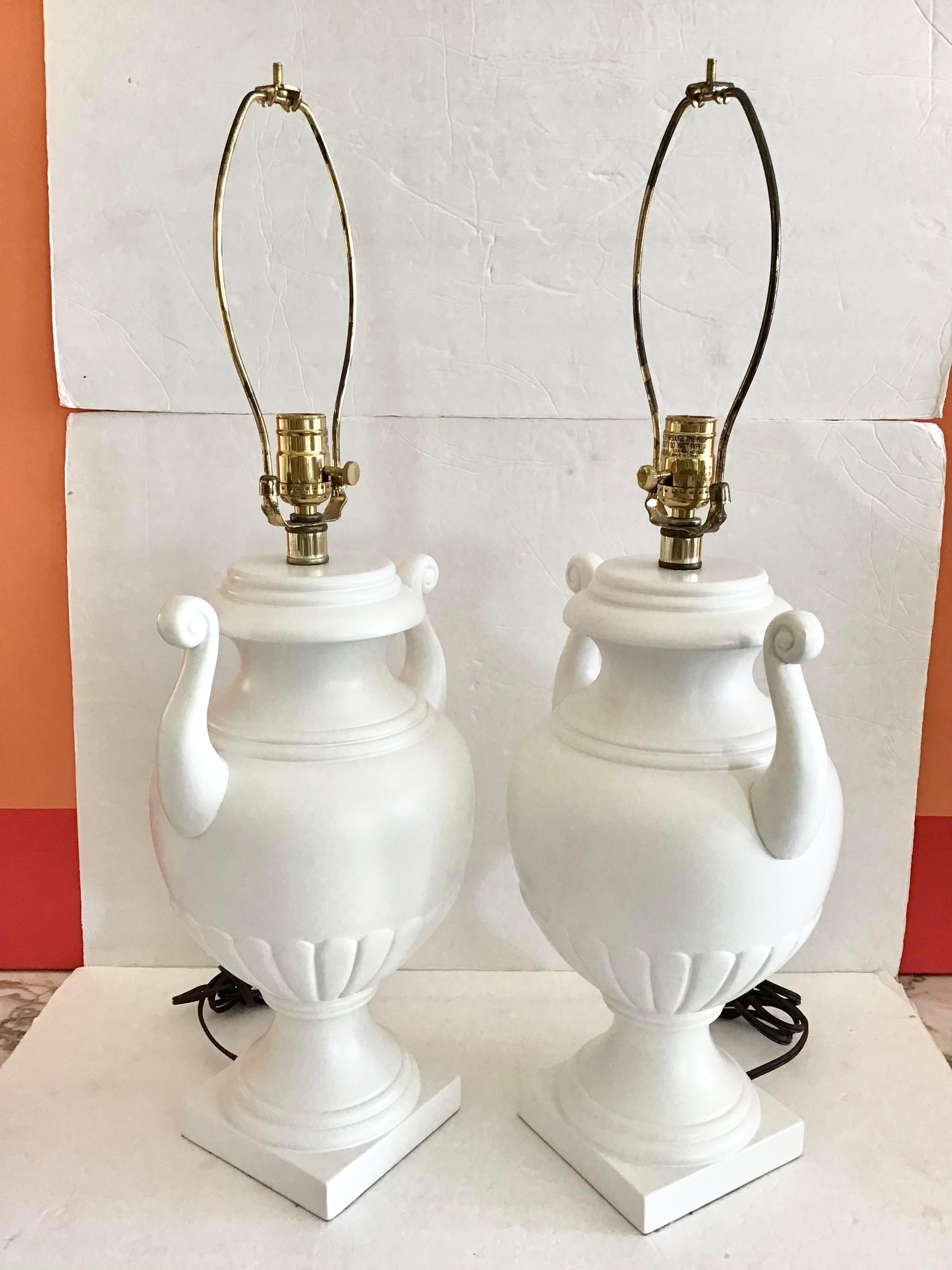 Ceramic Todd Hase White Urn Table Lamps, a Pair For Sale