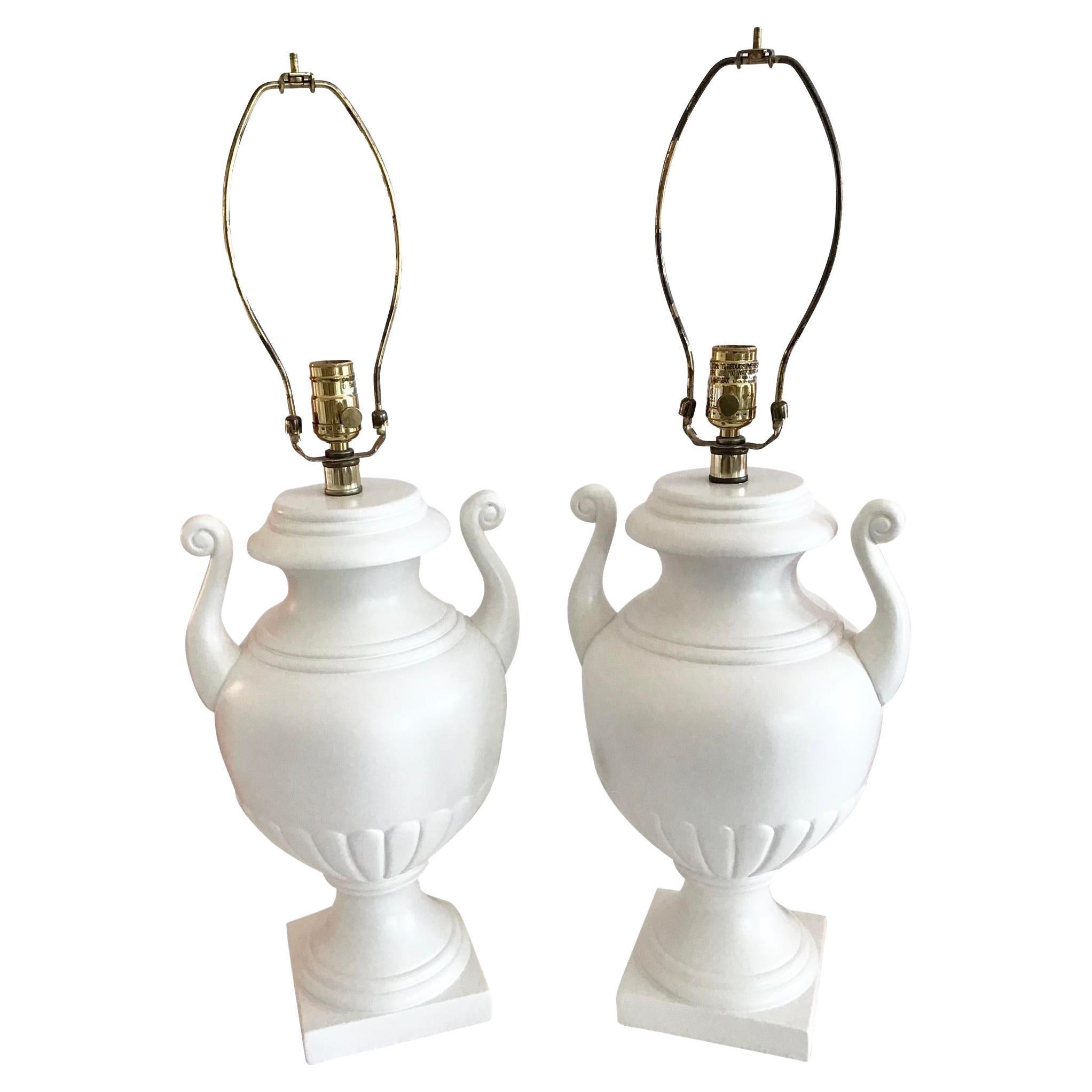 Todd Hase White Urn Table Lamps, a Pair