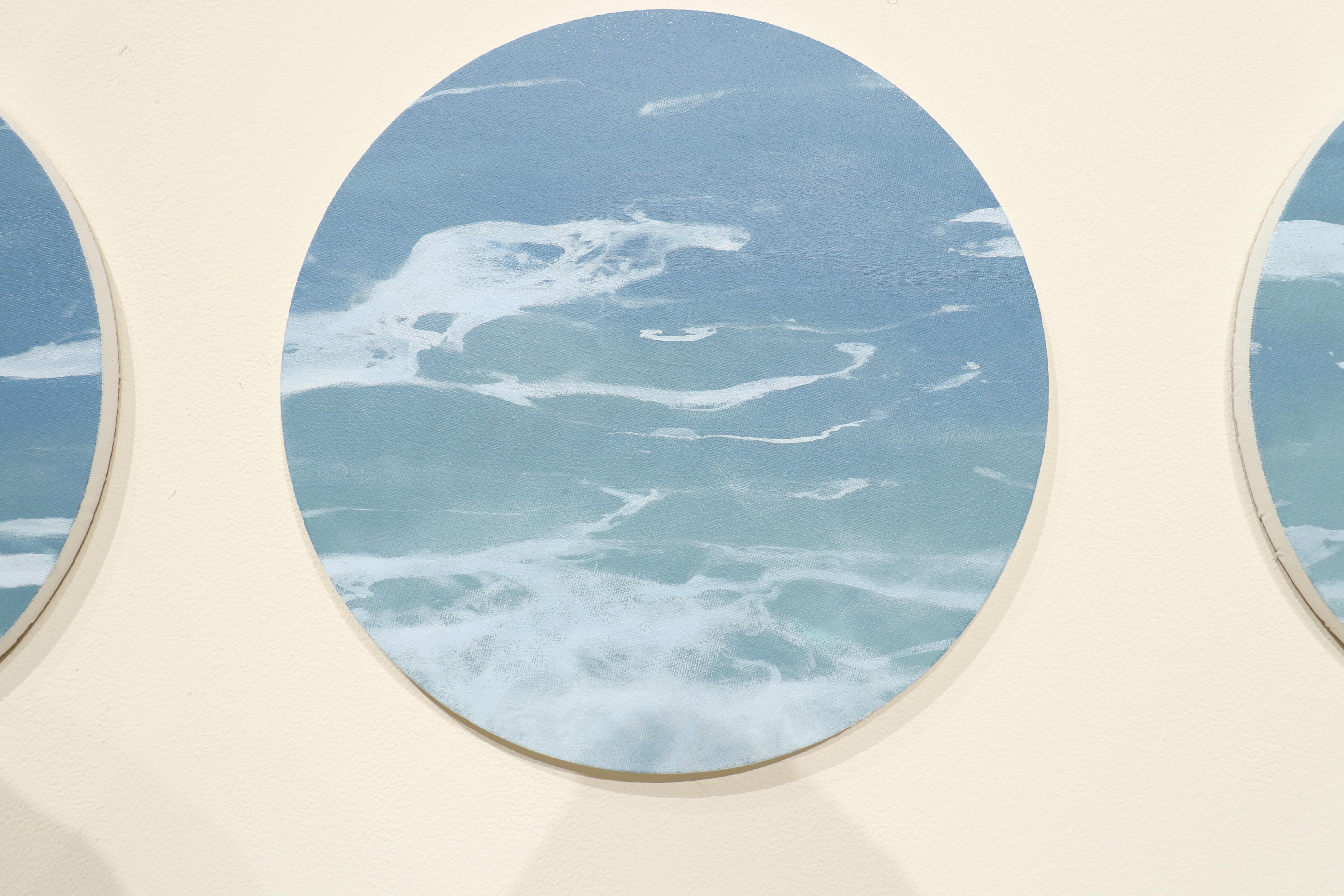 OCEAN SERIES 8, photo-realism, circular frame, waterscape, wave, coastline, blue - Painting by Todd Kenyon