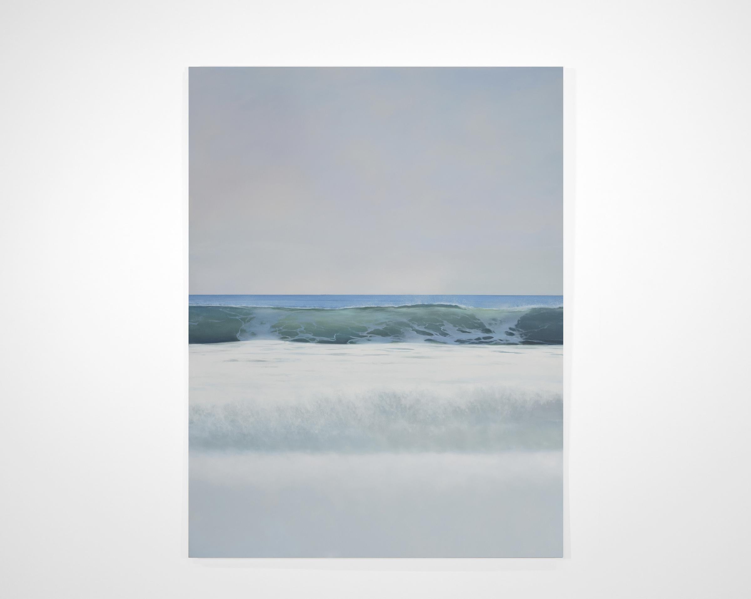 SUMMER WHITES, ocean shoreline, waterscape, shades of white, blue, waves, malibu - Painting by Todd Kenyon