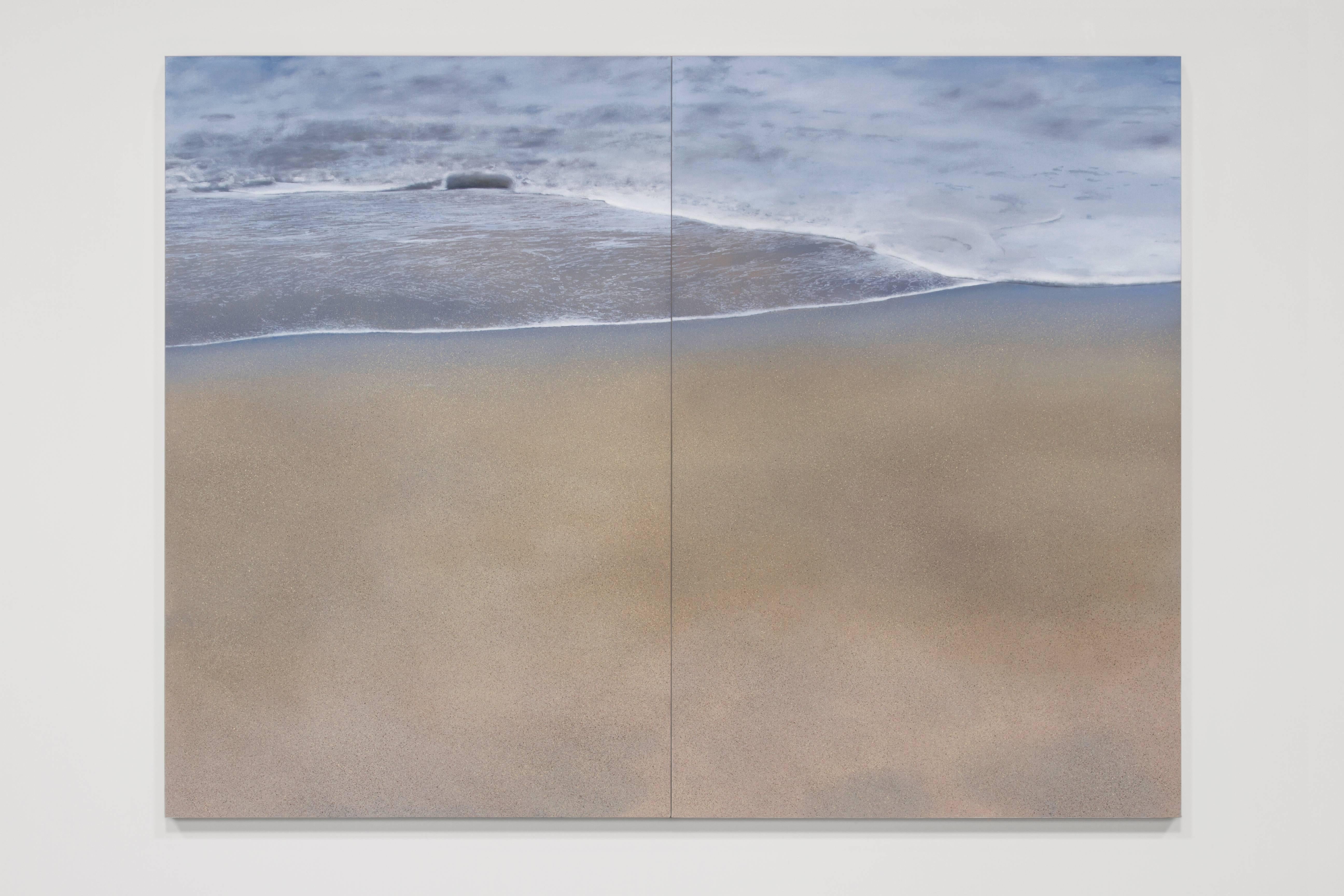 VIRGIN SANDS (DIPTYCH), photo-realism, sands, ocean, white waves - Painting by Todd Kenyon