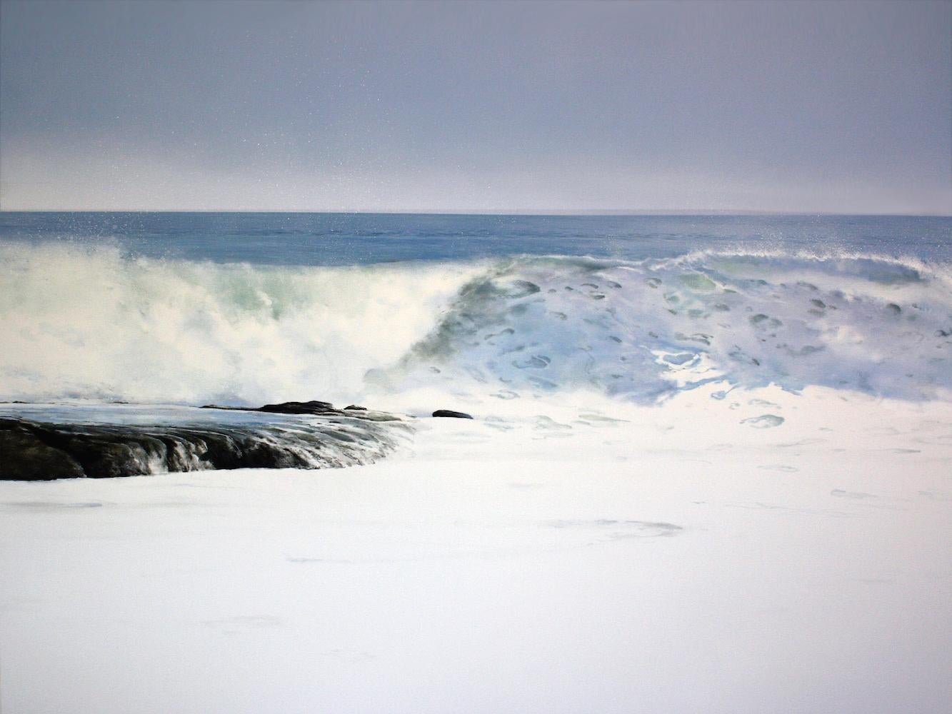 waves crashing on rocks painting