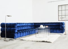 Todd Merrill Custom Blue Velvet Sectional Sofa and Ottoman
