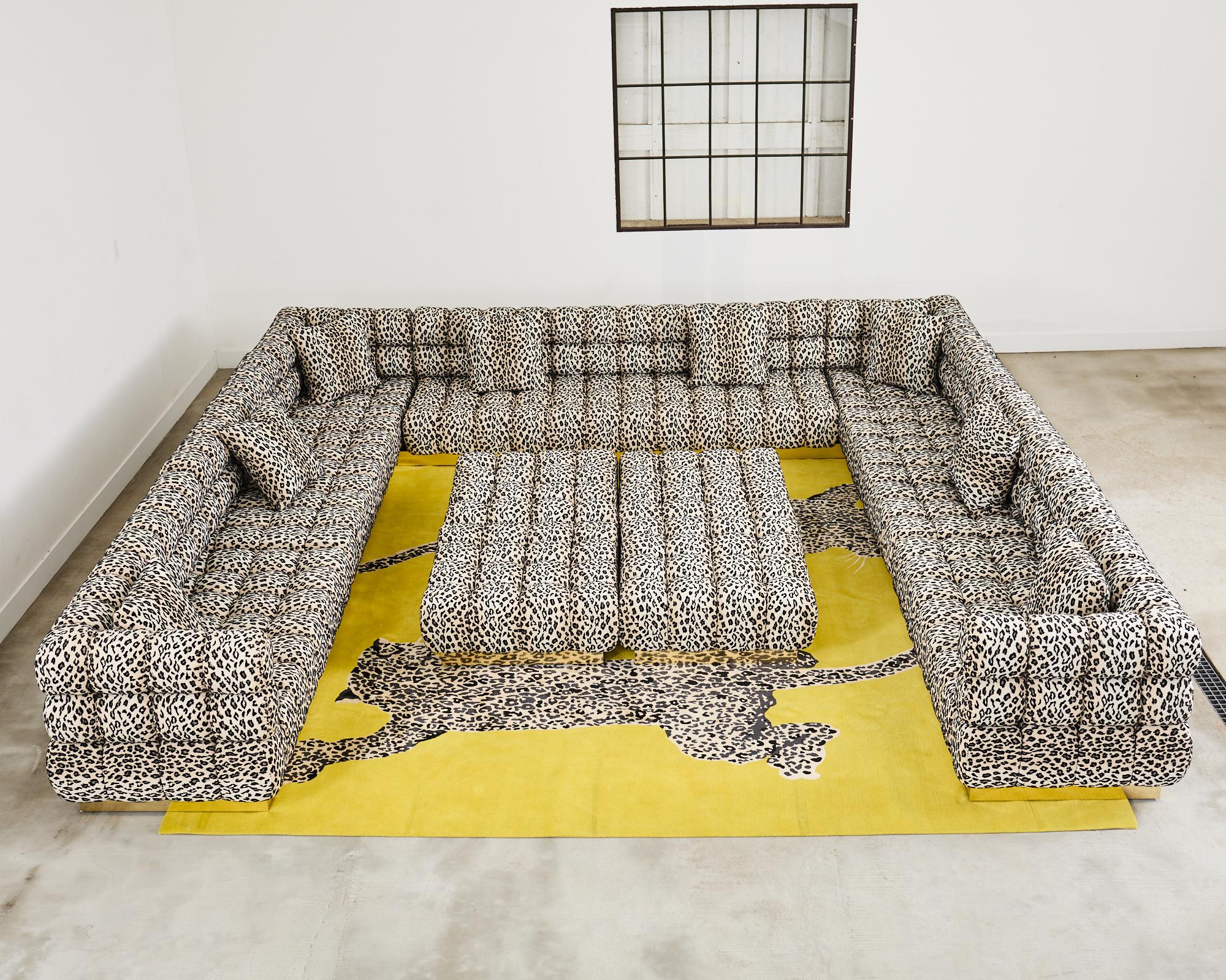 Monumental bespoke 9 piece modular sectional sofa having a double-tufted back designed by Todd Merrill for a Samantha Todhunter design installation. Dramatic scale and presence inspired by the iconic designs of Harvey Probber. The one-off grand
