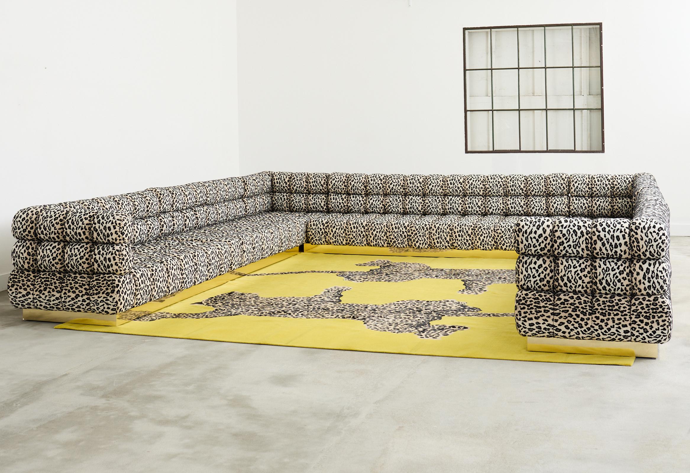 Modern Todd Merrill Custom Sectional Sofa with Schumacher Snow Leopard For Sale