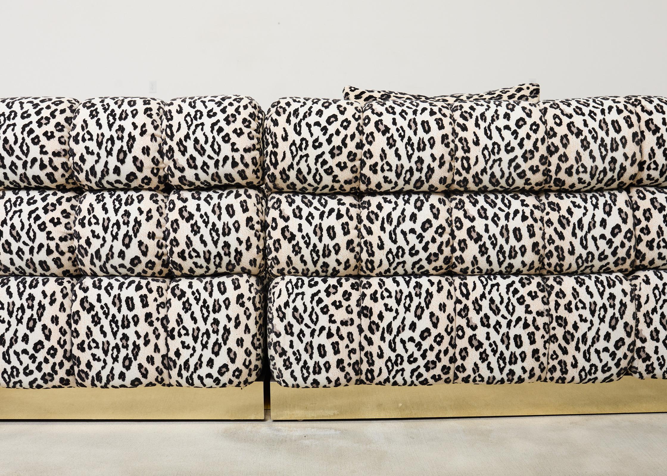 Brass Todd Merrill Custom Sectional Sofa with Schumacher Snow Leopard For Sale
