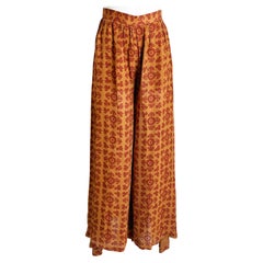 Todd Oldham 1993 Vintage Silk Palazzo Pants Ochre Rust Suzani Print S