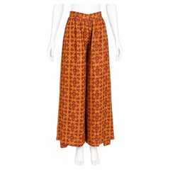 Todd Oldham 1993 Vintage Silk Palazzo Pants Ochre Rust Suzani Print S