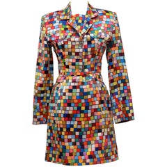 Todd Oldham 90s "Rubik's Cube" Print Runway Dress Ensemble
