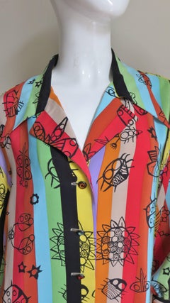 Todd Oldham New Abstract Pattern Striped Silk Shirt 1980s