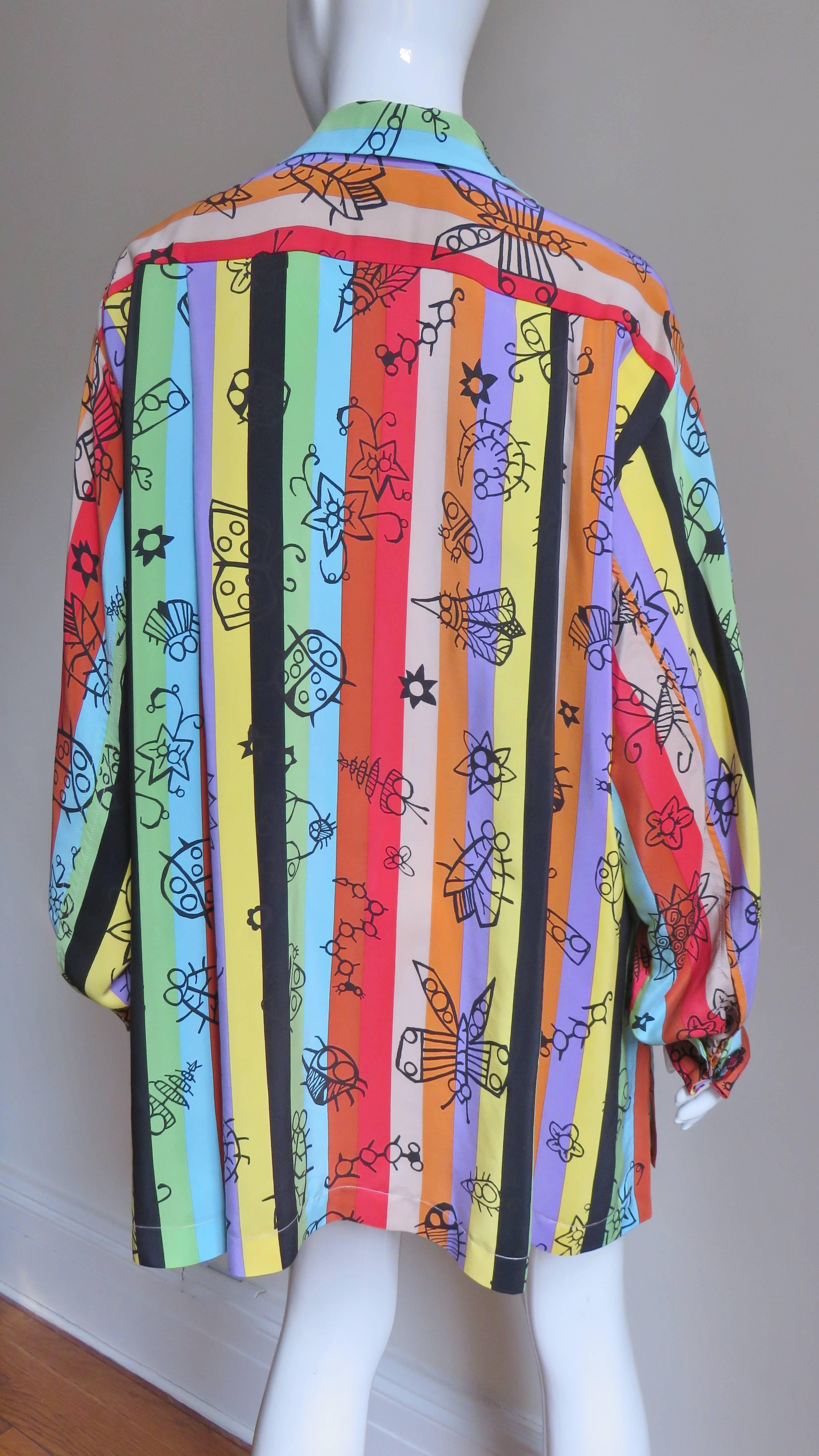Todd Oldham New Abstract Pattern Striped Silk Shirt 1980s In Excellent Condition In Water Mill, NY