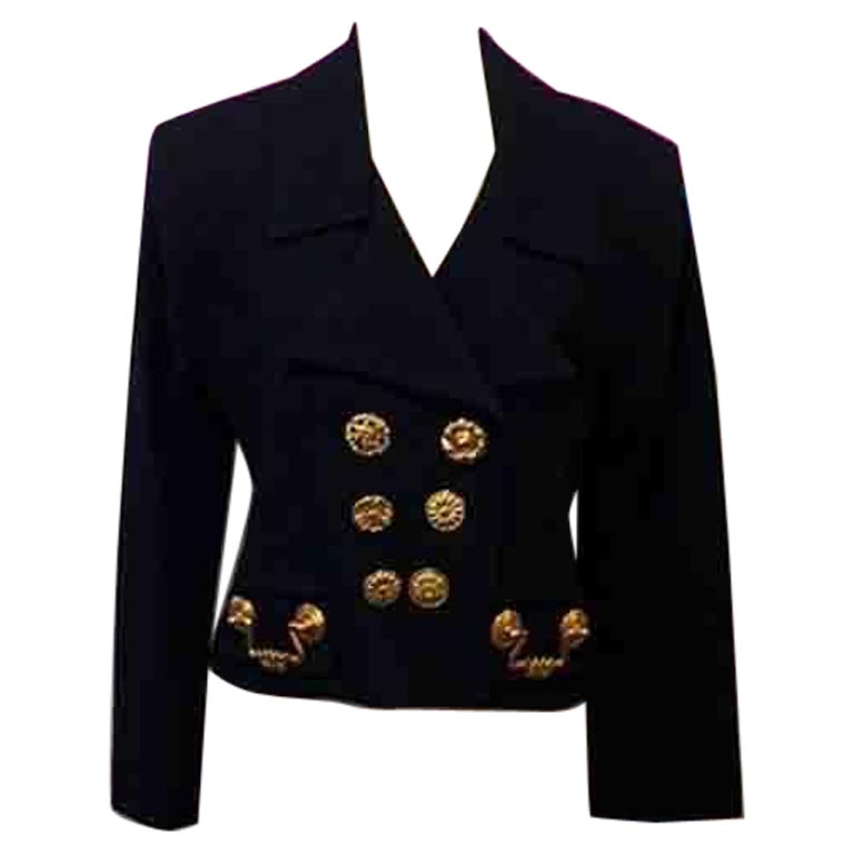 Todd Oldham Chaqueta de crepé negro con tirador de puerta en venta