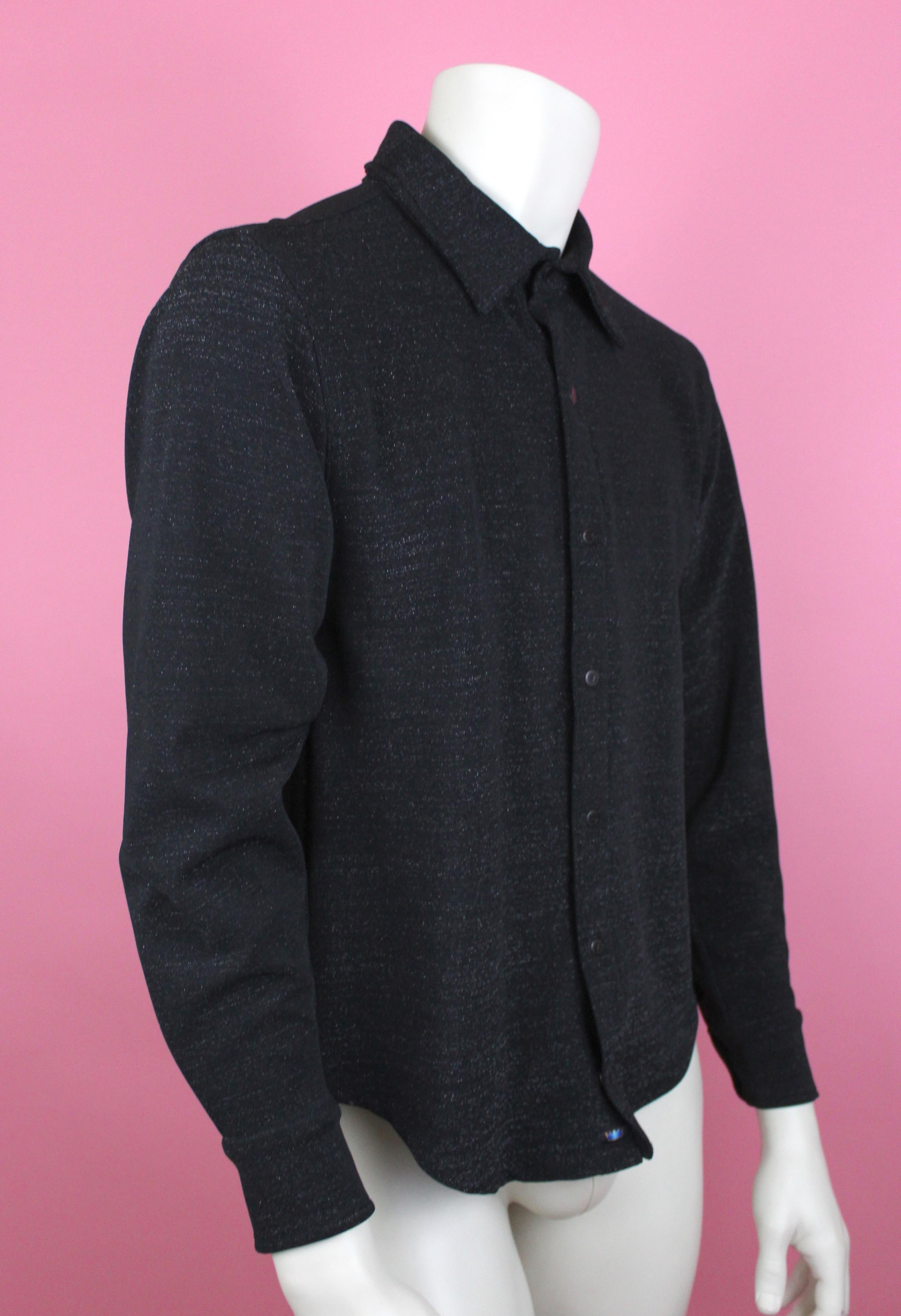 Todd Oldham Black Lurex Men's Button Up, c. 90's, Size M For Sale 2