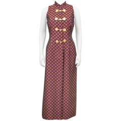 Todd Oldham Brocade Full Length Vest with Gold Metal Clips, 1990s
