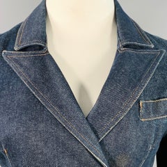TODD OLDHAM JEANS Vintage 90s Größe L Indigo Cotton Denim Contrast Stitch Double Breasted Coat