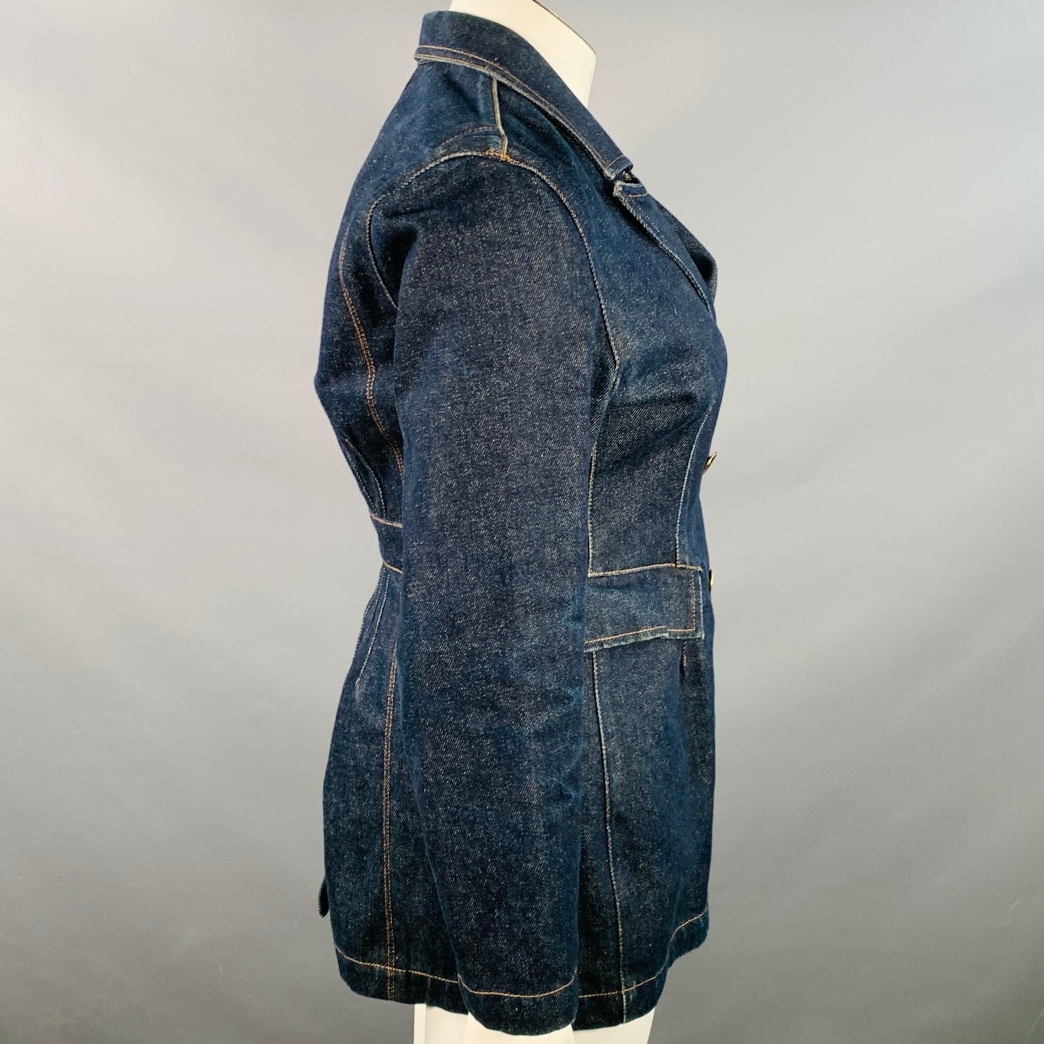 Nero TODD OLDHAM JEANS Vintage anni '90 Taglia L Indigo Cotone Denim Stitch a contrasto Cappotto doppio petto in vendita