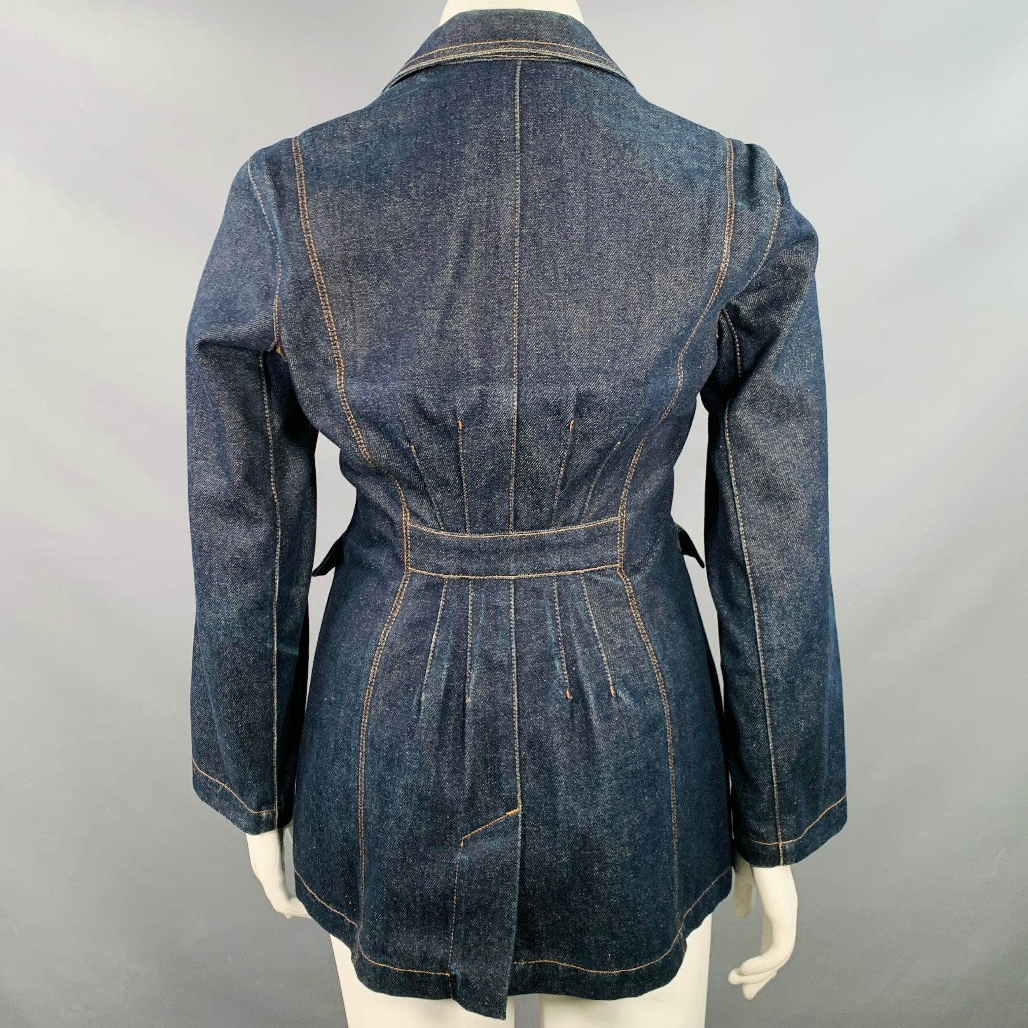 TODD OLDHAM JEANS Vintage anni '90 Taglia L Indigo Cotone Denim Stitch a contrasto Cappotto doppio petto In condizioni ottime in vendita a San Francisco, CA