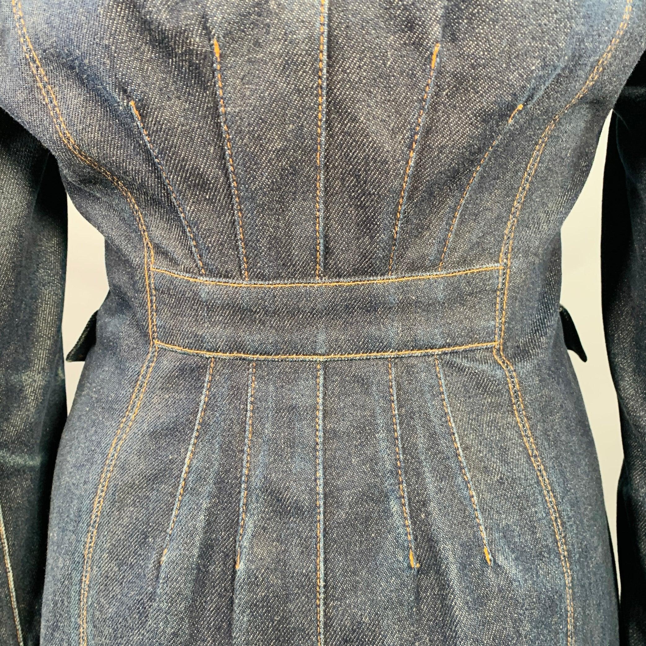 Donna TODD OLDHAM JEANS Vintage anni '90 Taglia L Indigo Cotone Denim Stitch a contrasto Cappotto doppio petto in vendita