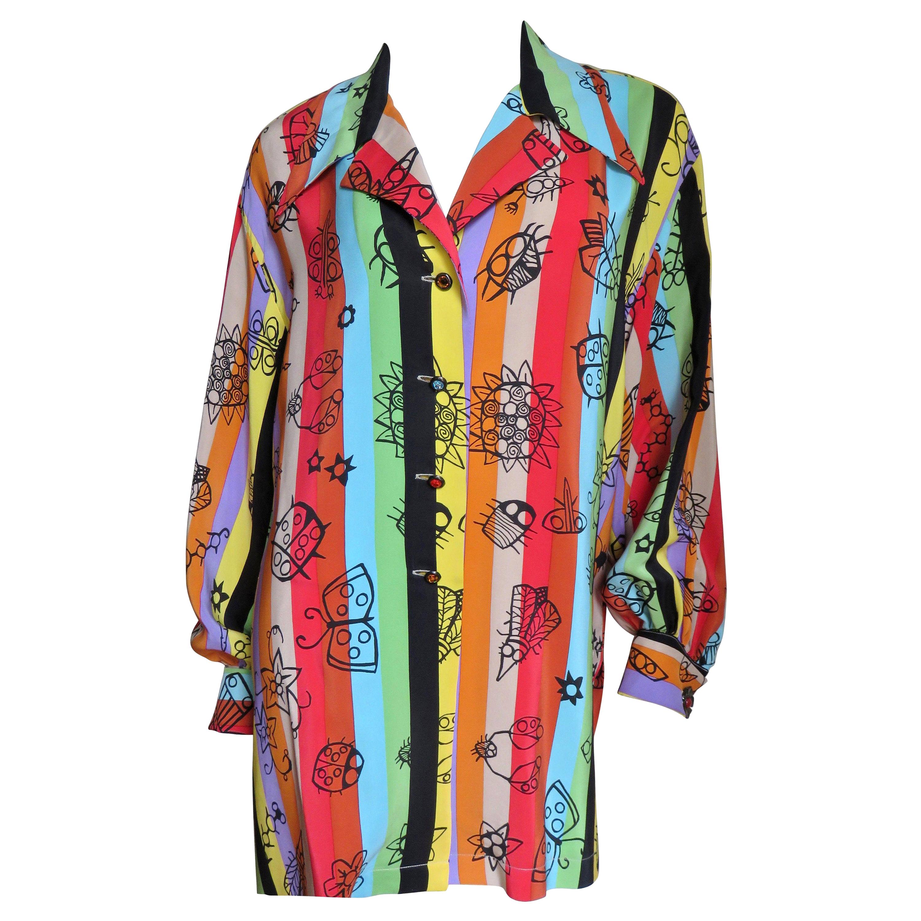 Todd Oldham New Abstract Pattern Striped Silk Shirt 1980s