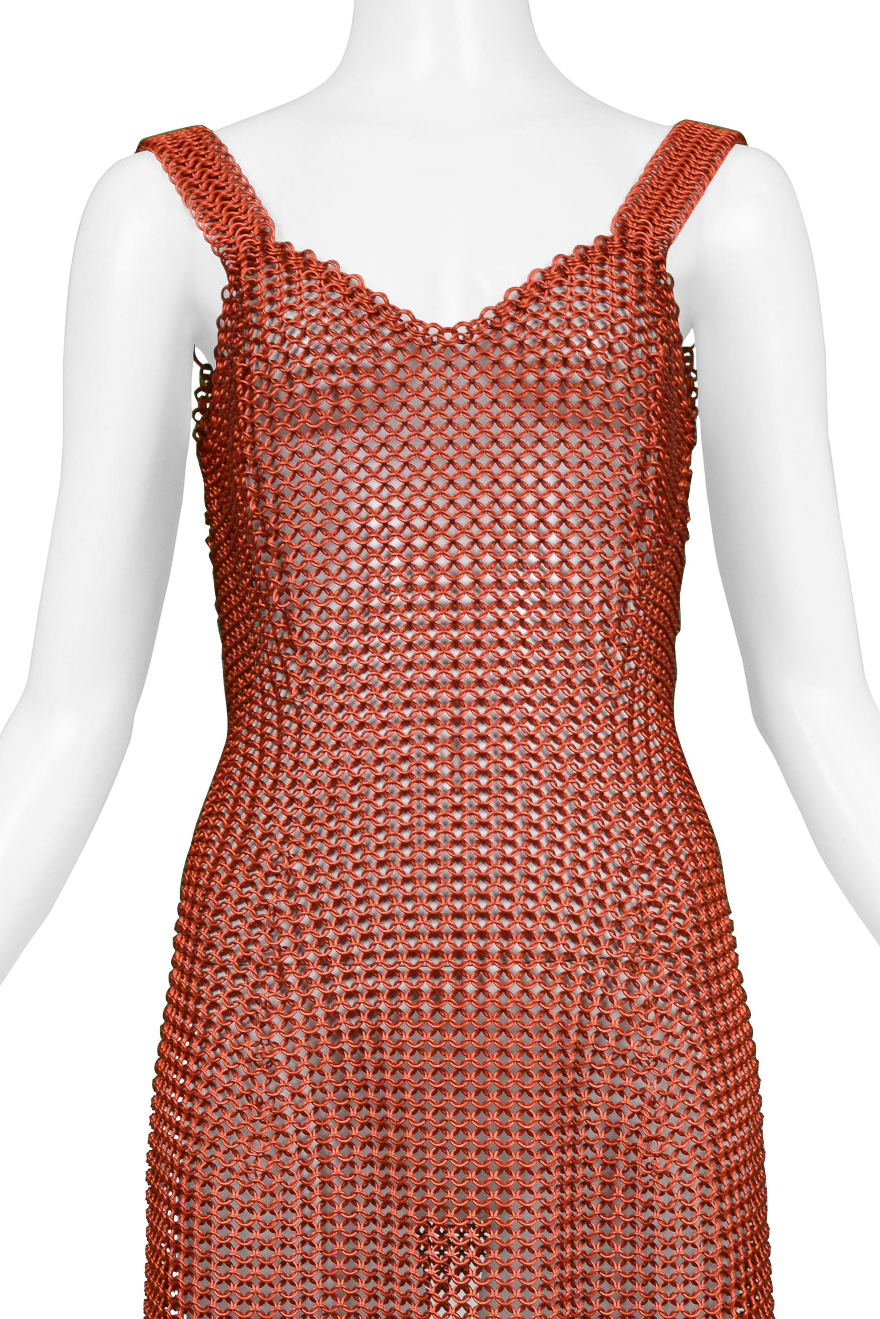 Todd Oldham Red Metal Chain Link Dress 1995 In Excellent Condition For Sale In Los Angeles, CA