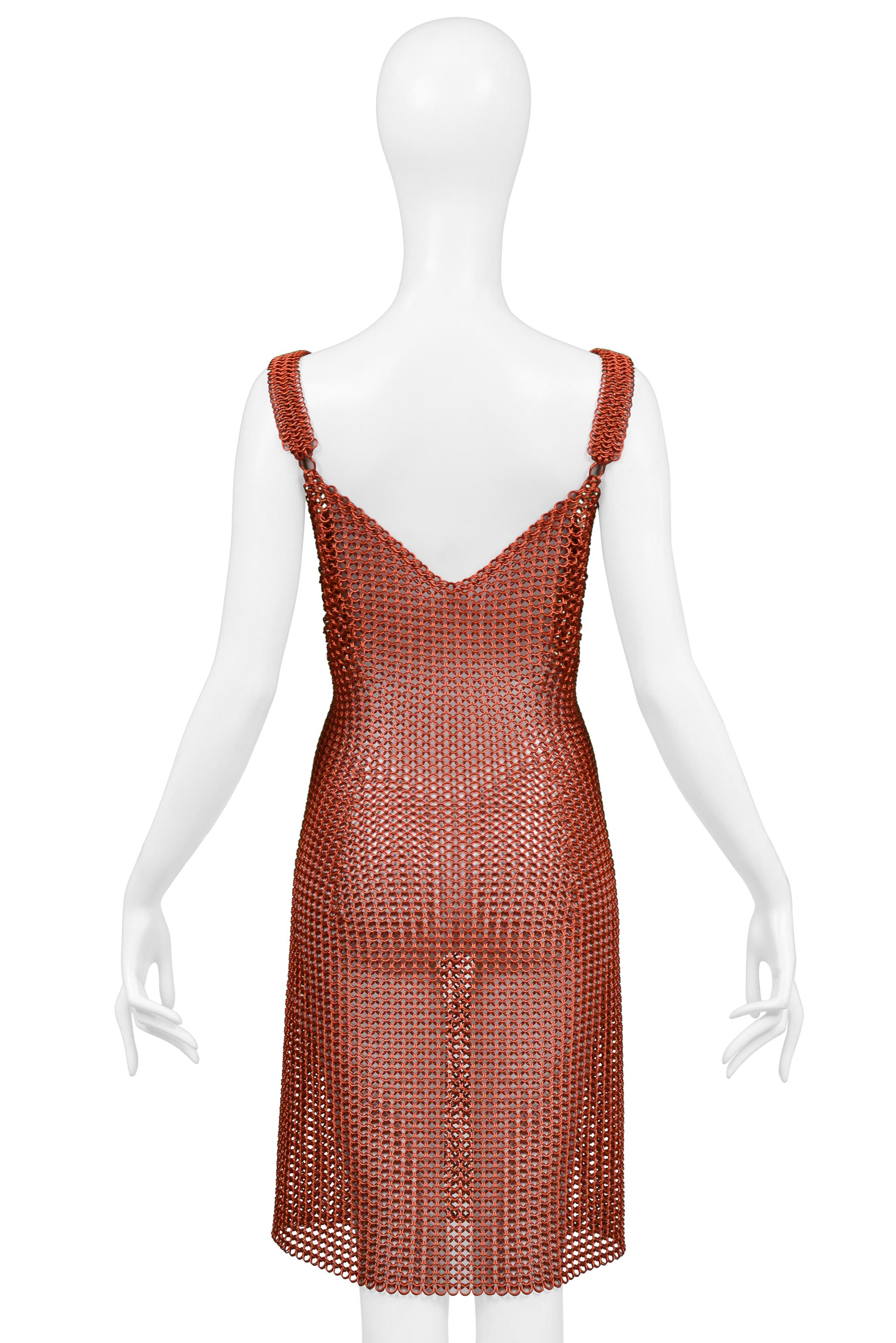 Todd Oldham Red Metal Chain Link Dress 1995 In Excellent Condition For Sale In Los Angeles, CA